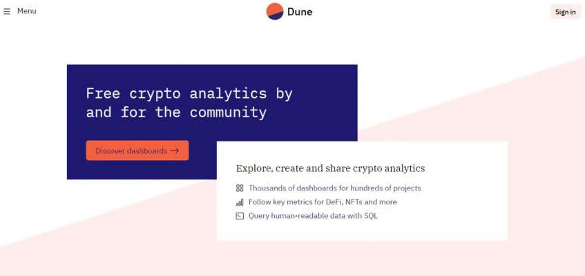 To view blockchain data, head to dune.xyz.
